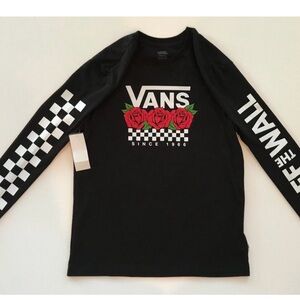 Vans Black Long Sleeve Tee with Red Rose Design